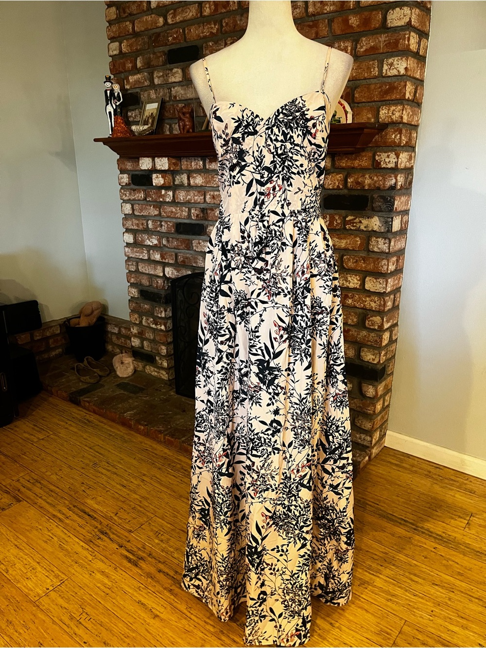 Parker Floral Spaghetti-Strap Maxi Dress - Blush with Navy Print